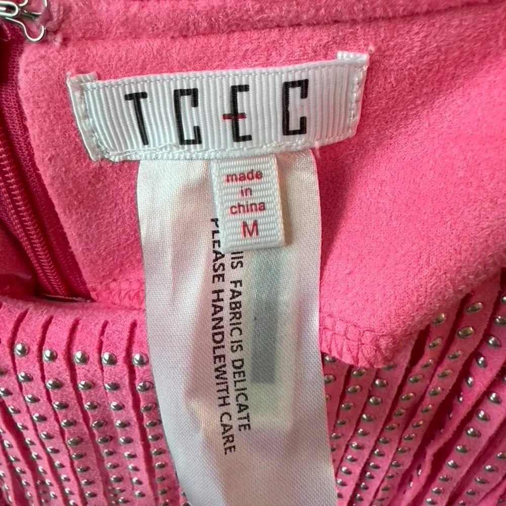 TCEC Hot Pink Fringe Rhinestone Mini Dress Size M - Picture 4 of 4